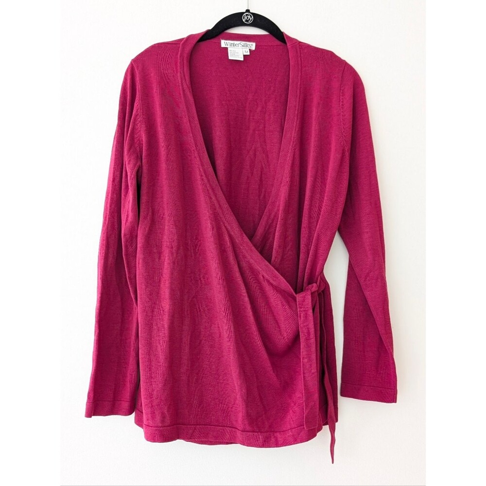 Wintersilks fuschia wrap sweater silk cotton blend size M